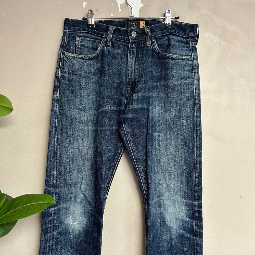 J. Crew 770 Faded Navy Dark Wash Jeans Mens 30x32 Vintage 2000s Y2K Straight